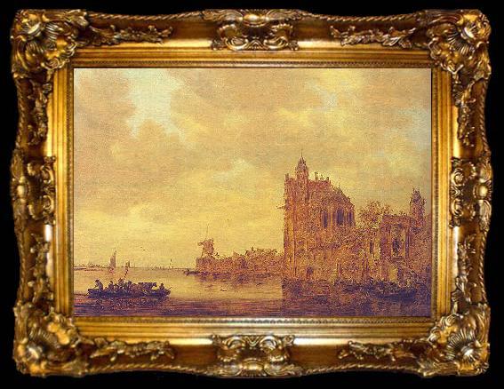 framed  Jan van de Cappelle River Landscape with Pellekussenpoort, Utrecht and Gothic Choir, ta009-2